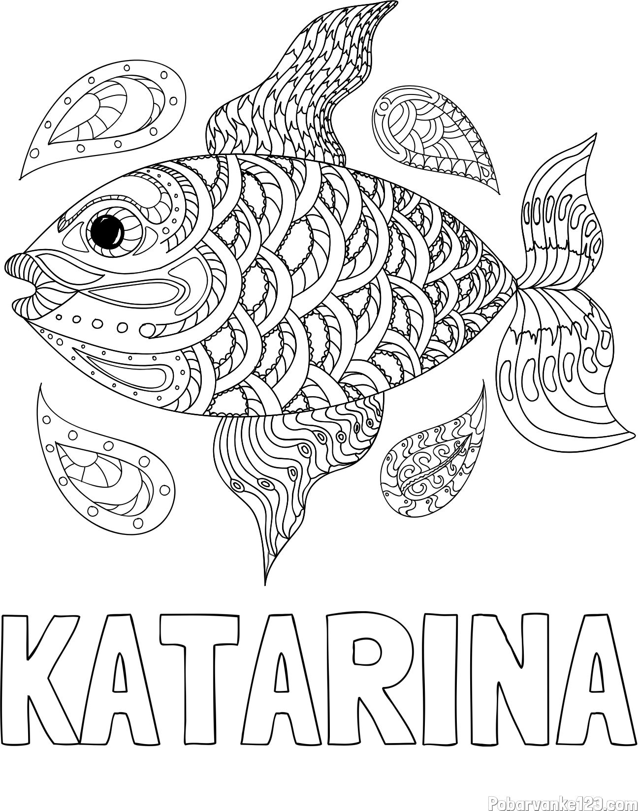 Pobarvanka imena KATARINA in pobarvanka pisane ribe
