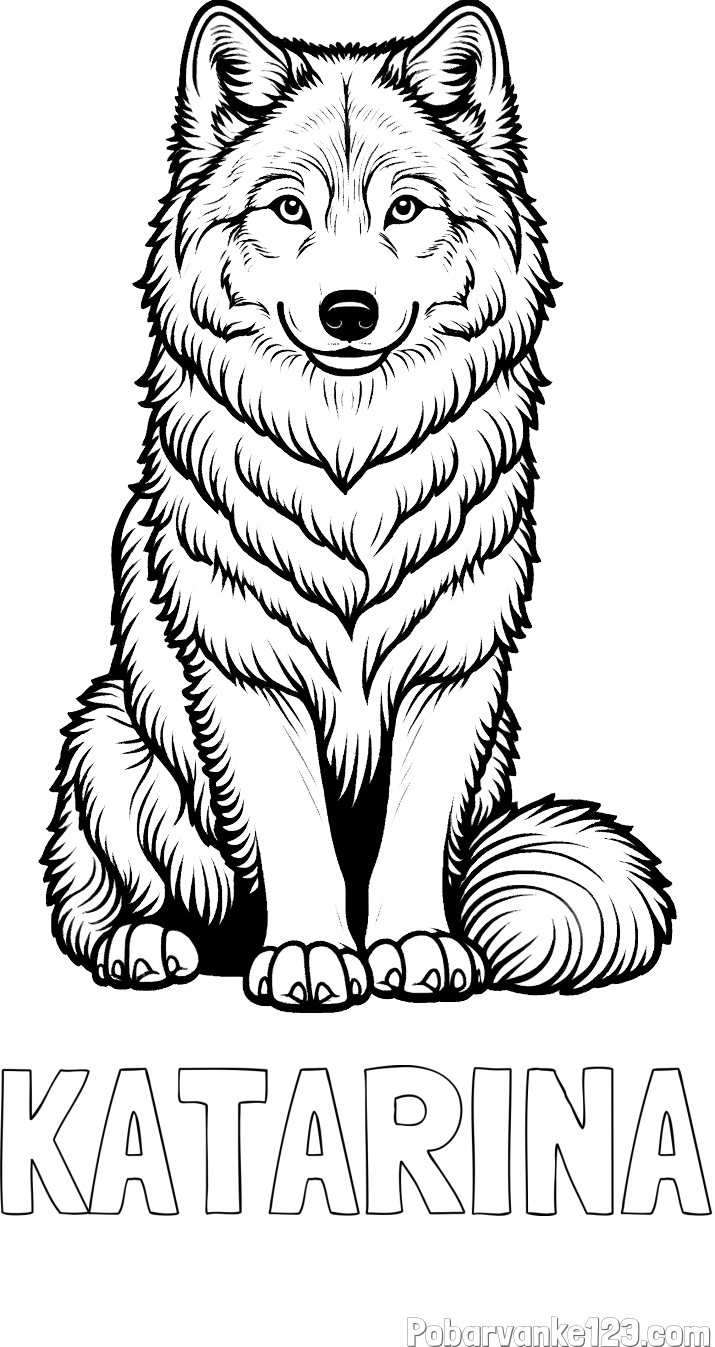 Pobarvanka imena KATARINA in pobarvanka prijaznega volka