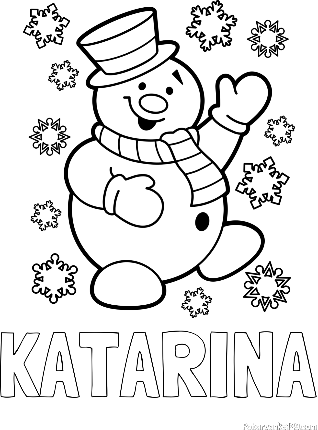 Pobarvanka imena KATARINA in pobarvanka veselega snežaka