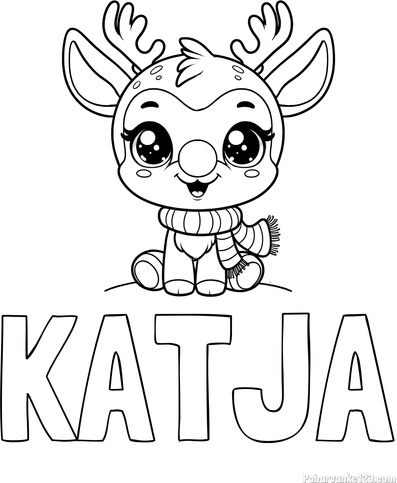 Pobarvanka imena KATJA in otroška pobarvanka jelenčka Rudolfa s šalom okoli vratu