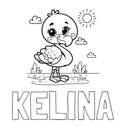 Online izdelana pobarvanka - Pobarvanka imena KELINA in pobarvanka ljubkega flaminga