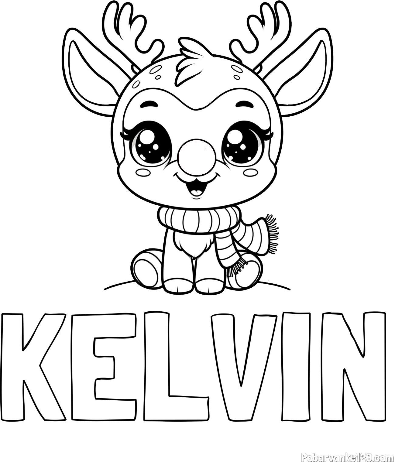 Pobarvanka imena KELVIN in otroška pobarvanka jelenčka Rudolfa s šalom okoli vratu