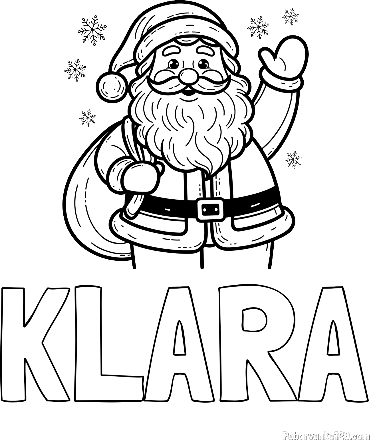 Pobarvanka imena KLARA in pobarvanka nasmejanega Božička s polno vrečo daril