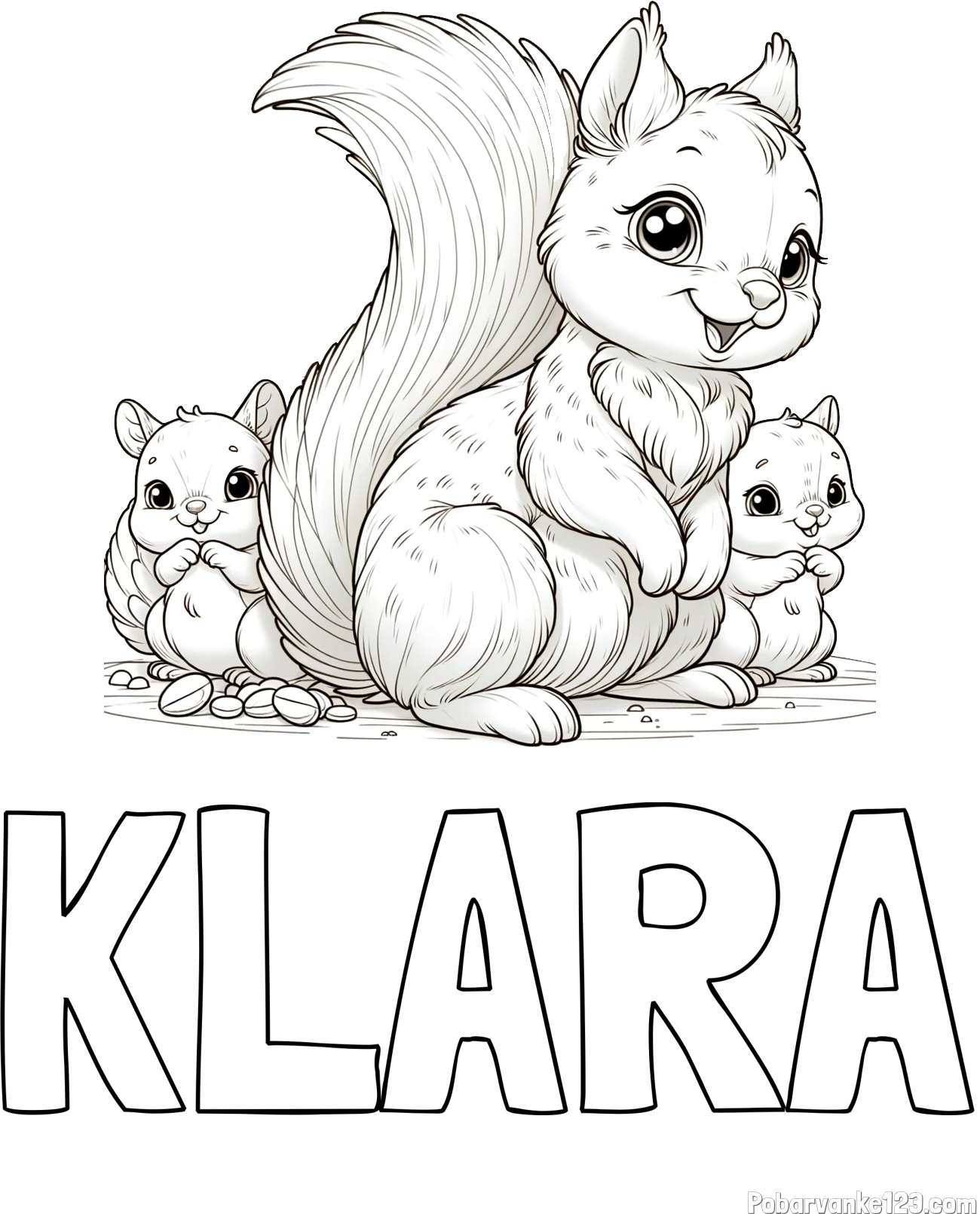Pobarvanka imena KLARA in pobarvanka veveričje družine