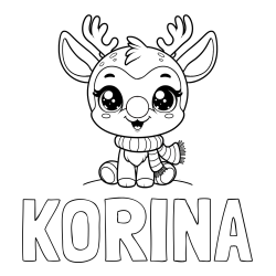 Online izdelana pobarvanka - Pobarvanka imena KORINA in otroška pobarvanka jelenčka Rudolfa s šalom okoli vratu