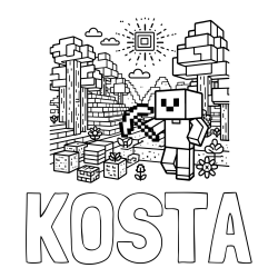 Online izdelana pobarvanka - Pobarvanka imena KOSTA in pobarvanka Minecraft sveta