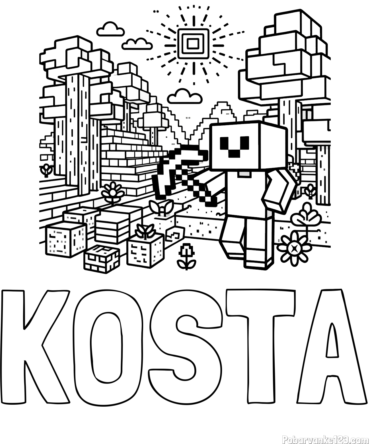 Pobarvanka imena KOSTA in pobarvanka Minecraft sveta