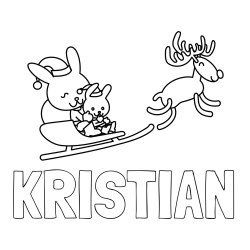 Online izdelana pobarvanka - Pobarvanka imena KRISTIAN in božične sani