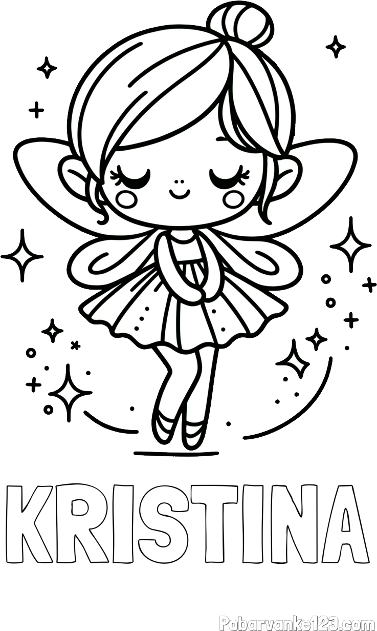 Pobarvanka imena KRISTINA in otroška pobarvanka čarobne vile