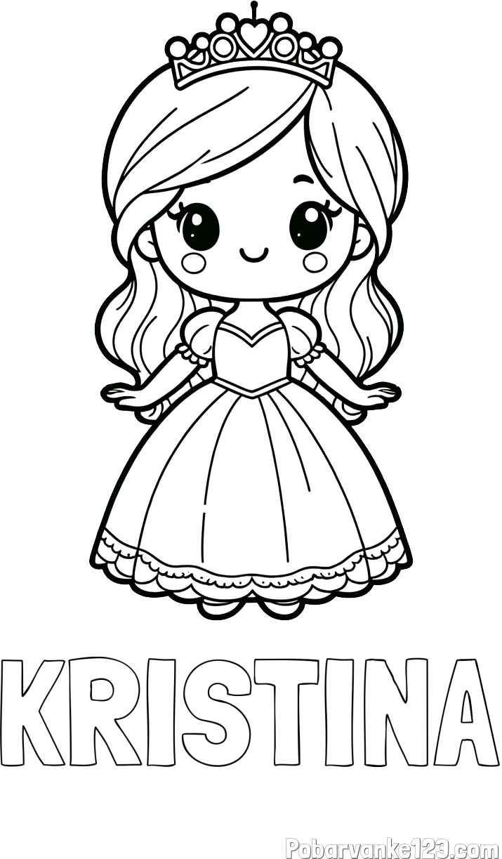 Pobarvanka imena KRISTINA in pobarvanka ljubke princeske