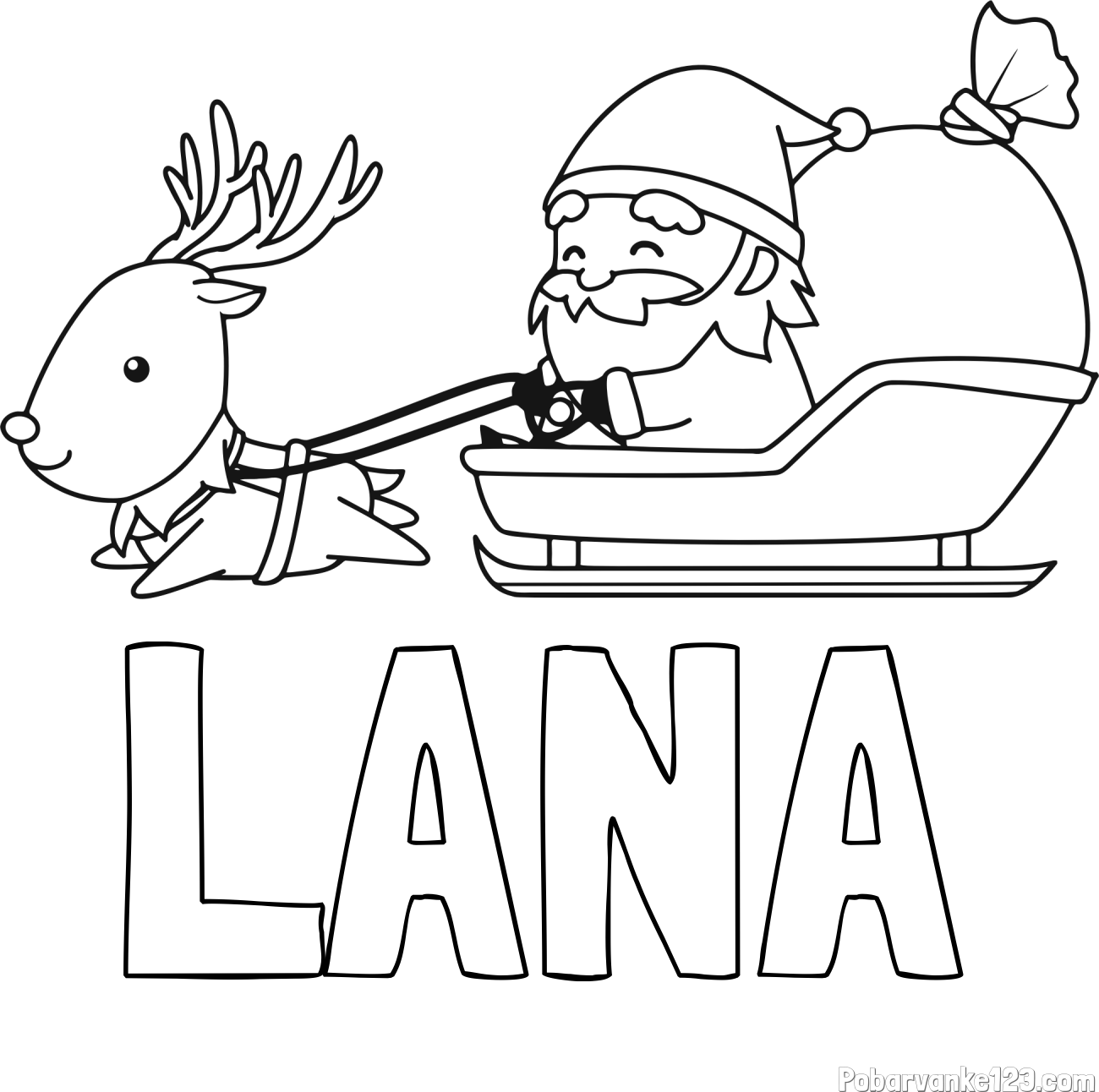 Pobarvanka imena LANA in pobarvanka Božička na saneh ter jelenčka Rudolfa