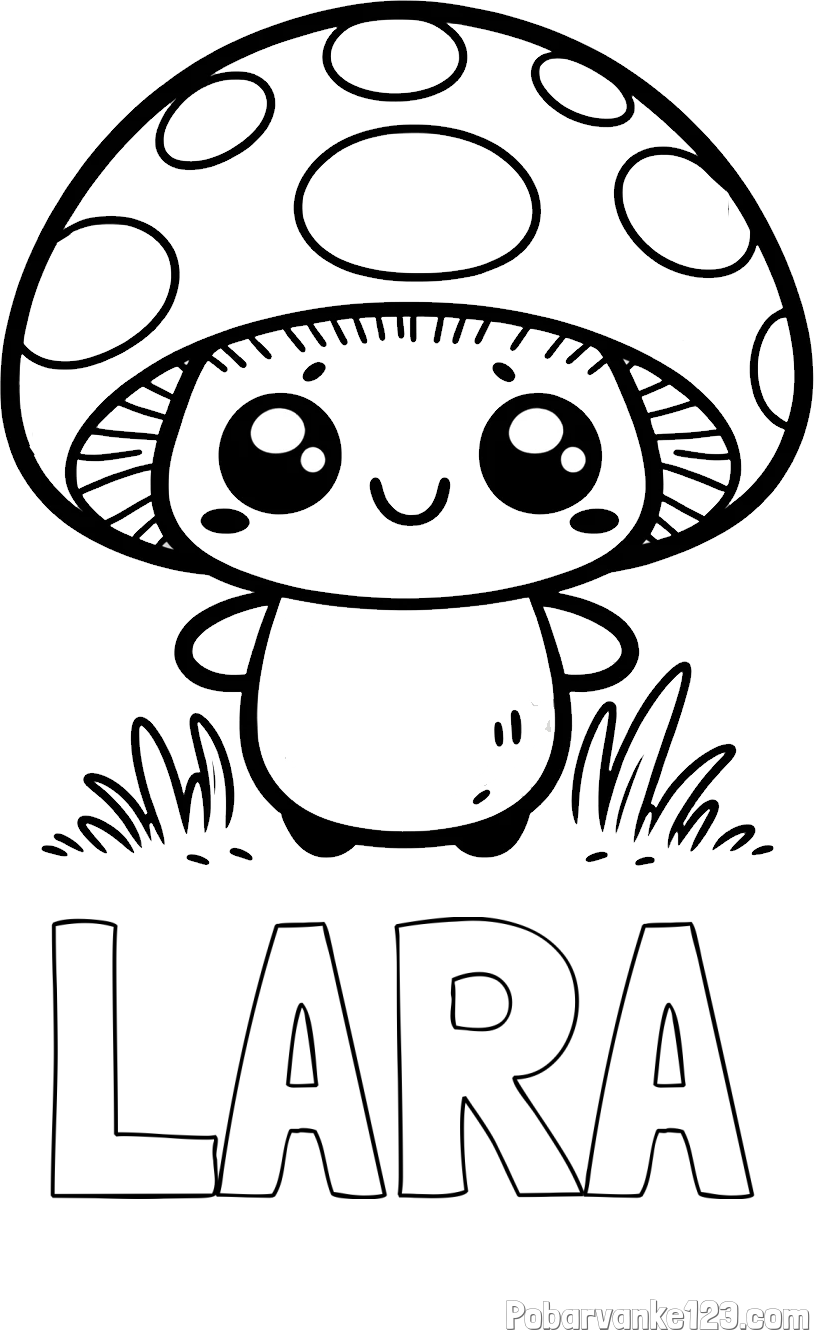 Pobarvanka imena LARA in otroška pobarvanka gobe