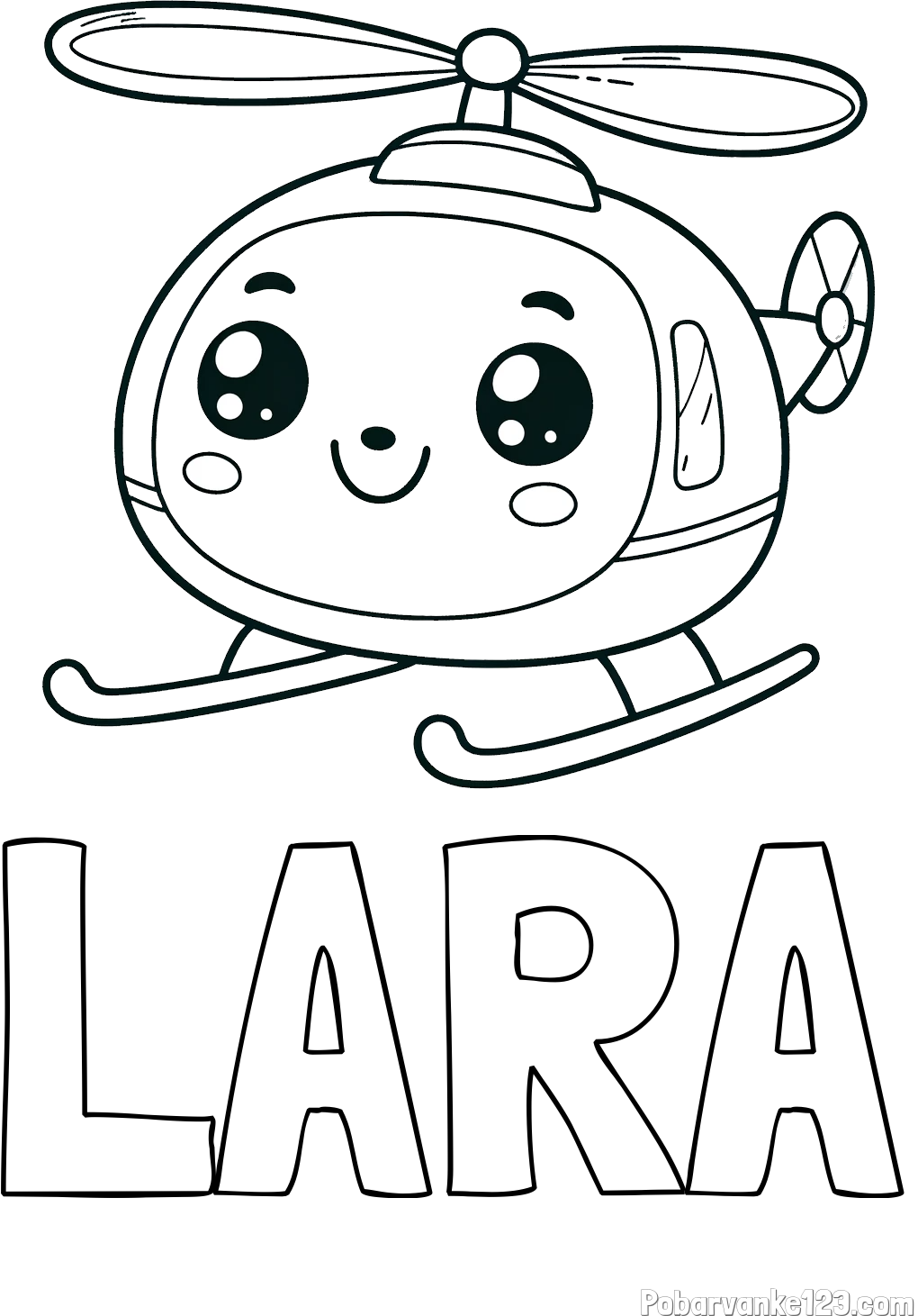 Pobarvanka imena LARA in otroška pobarvanka ljubkega helikopterja