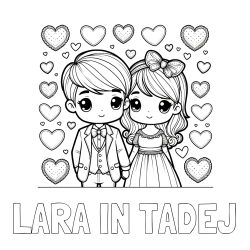 Online izdelana pobarvanka - Pobarvanka imena LARA IN TADEJ in pobarvanka dveh zaljubljencev s srčki