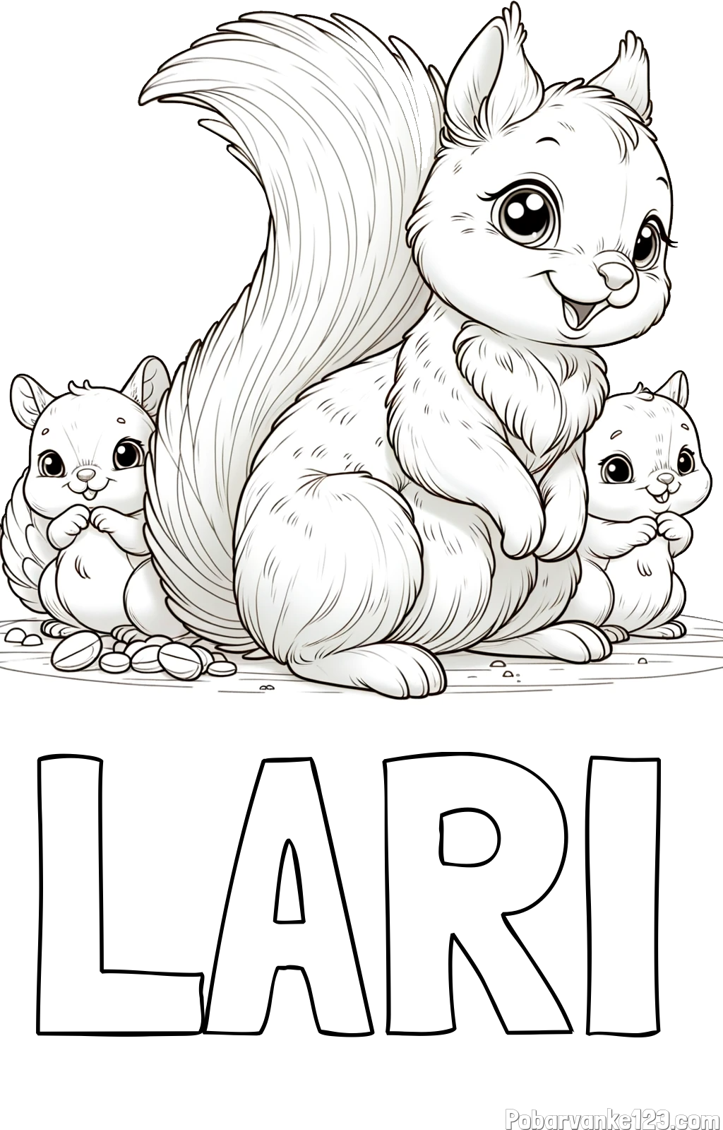 Pobarvanka imena LARI in pobarvanka veveričje družine
