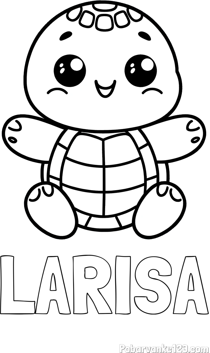 Pobarvanka imena LARISA in otroška pobarvanka ljubke in nasmejane želvice