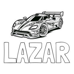 Online izdelana pobarvanka - Pobarvanka imena LAZAR in pobarvanka modernega športnega avtomobila