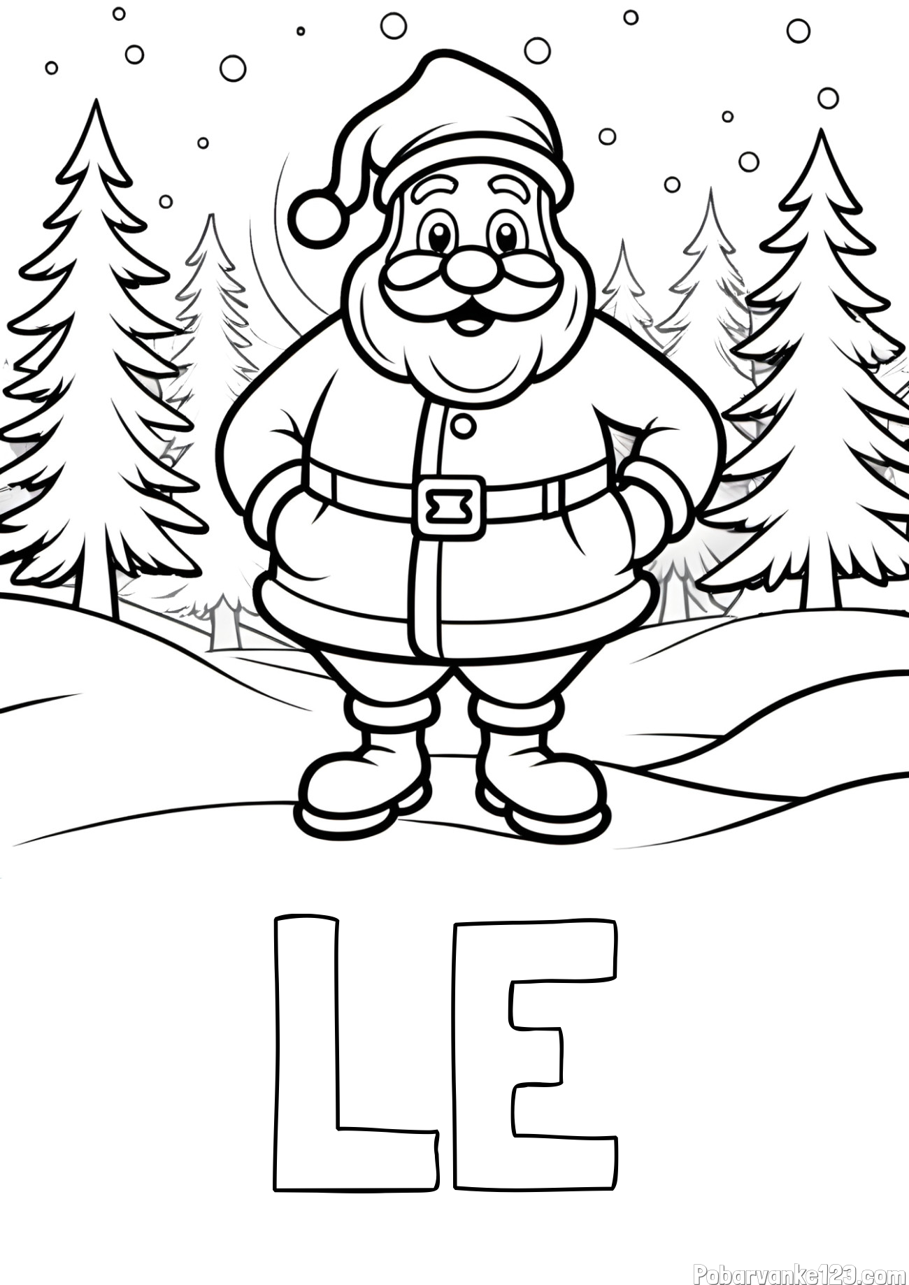 Pobarvanka imena LE in pobarvanka Božička v gozdu