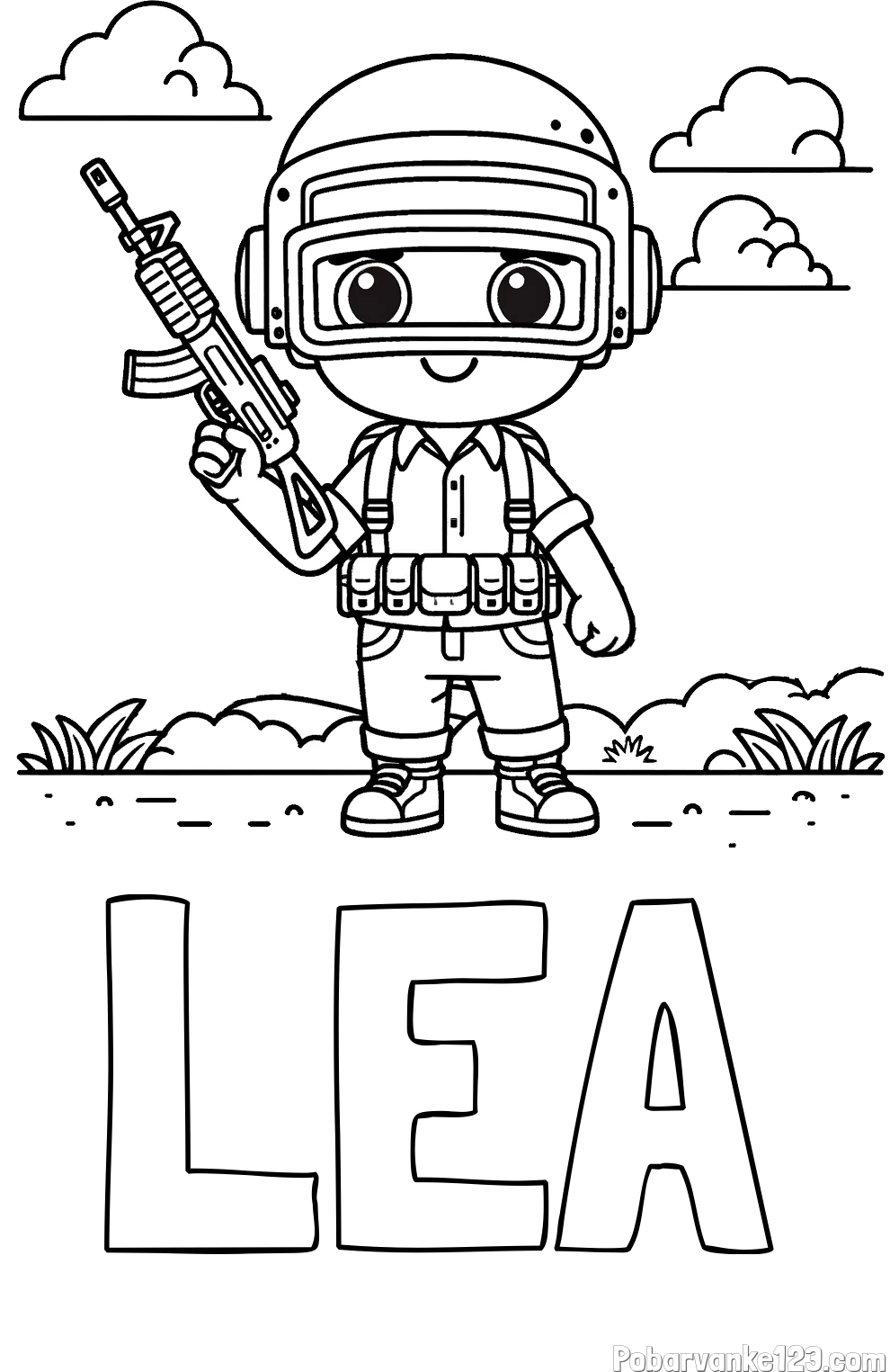 Pobarvanka imena LEA in lepa otroška PUBG pobarvanka