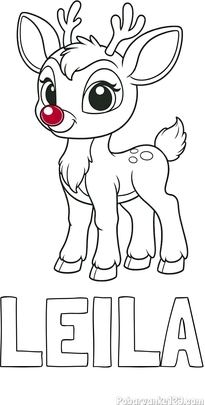 Pobarvanka imena LEILA in pobarvanka nasmejanega jelenčka Rudolfa