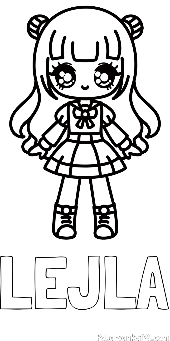 Pobarvanka imena LEJLA in otroška pobarvanka punčke v anime slogu