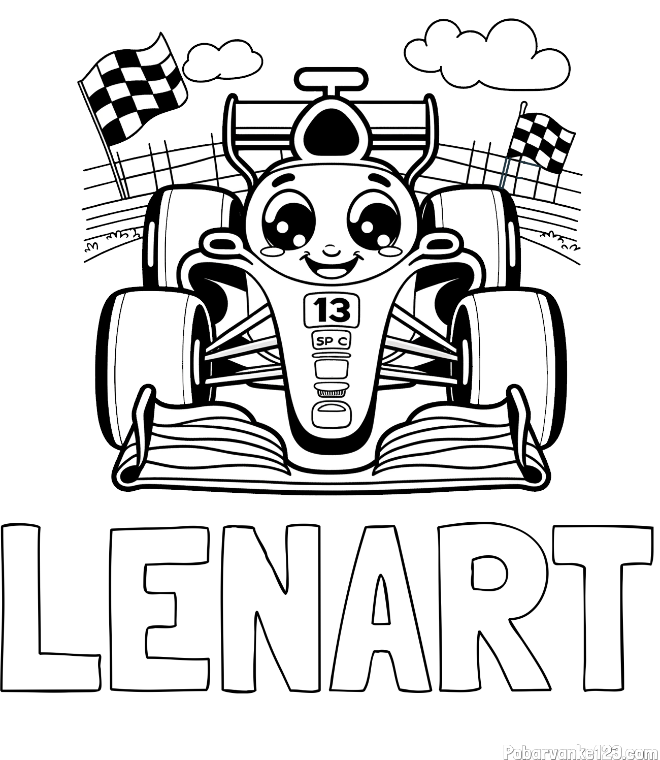 Pobarvanka imena LENART in otroška pobarvanka FORMULA 1