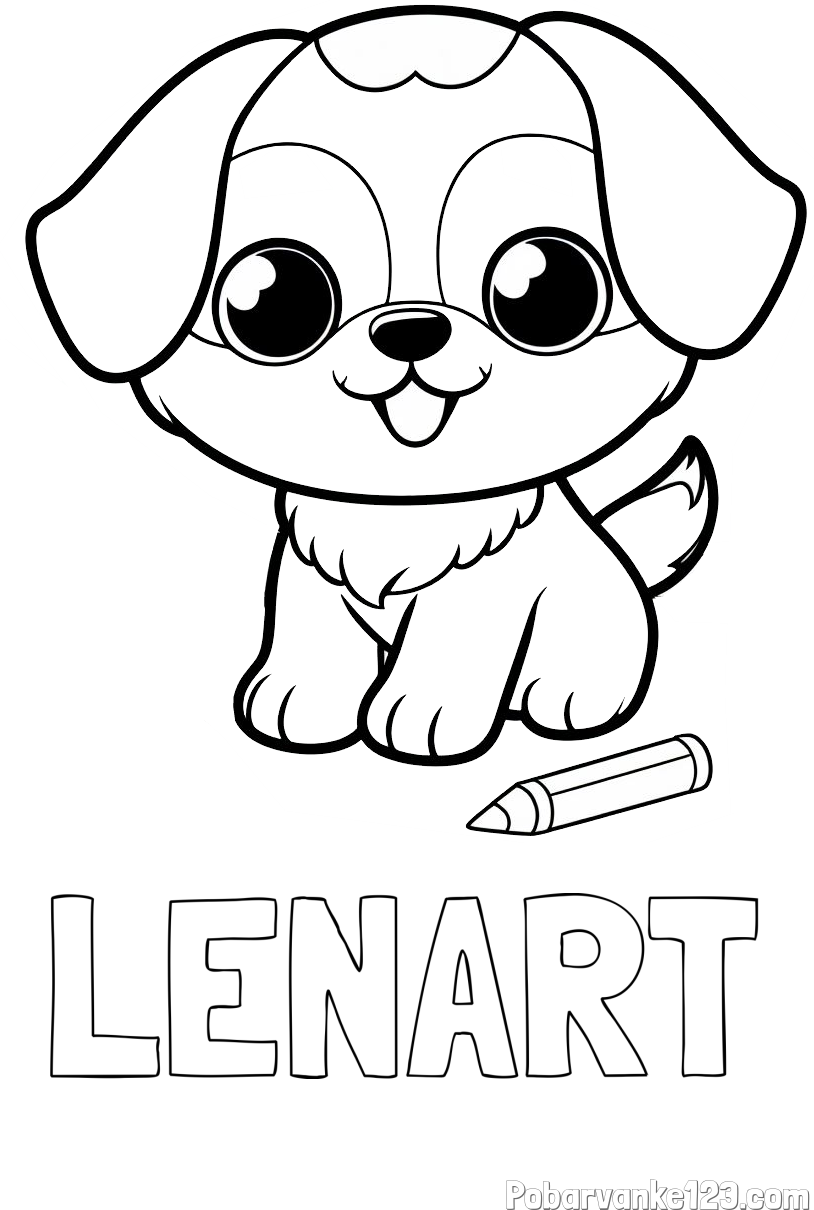 Pobarvanka imena LENART in pobarvanka prikupnega kužka