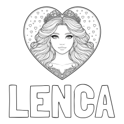 Online izdelana pobarvanka - Pobarvanka imena LENČA in pobarvanka ljubke princese v srčku