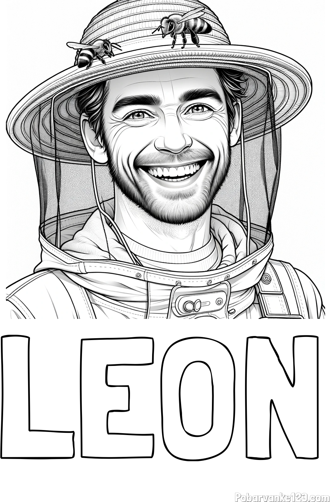 Pobarvanka imena LEON in pobarvanka veselega čebelarja