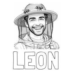 Online izdelana pobarvanka - Pobarvanka imena LEON in pobarvanka veselega čebelarja