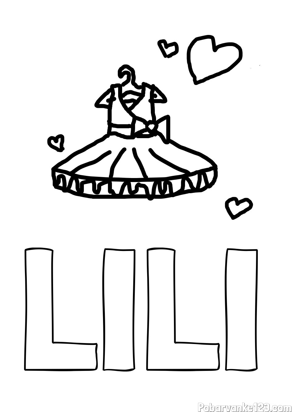 Pobarvanka imena LILI in baletna oblekica