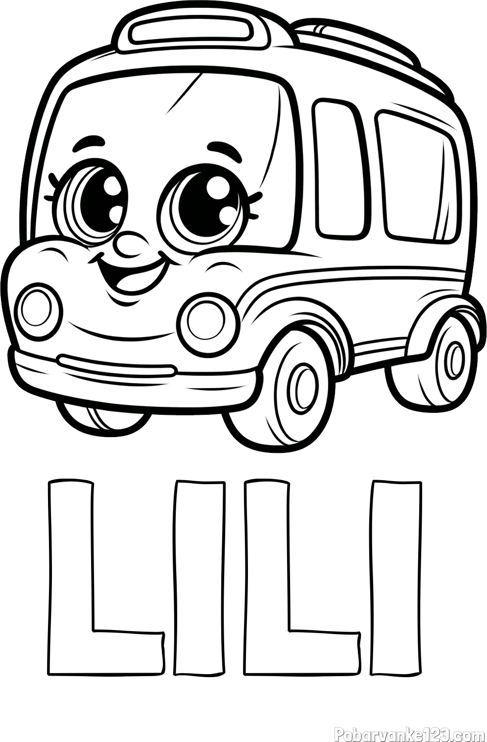 Pobarvanka imena LILI in pobarvanka nasmejanega avtobusa
