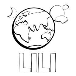 Online izdelana pobarvanka - Pobarvanka imena LILI in pobarvanka planeta Zemlje, lune ter sonca