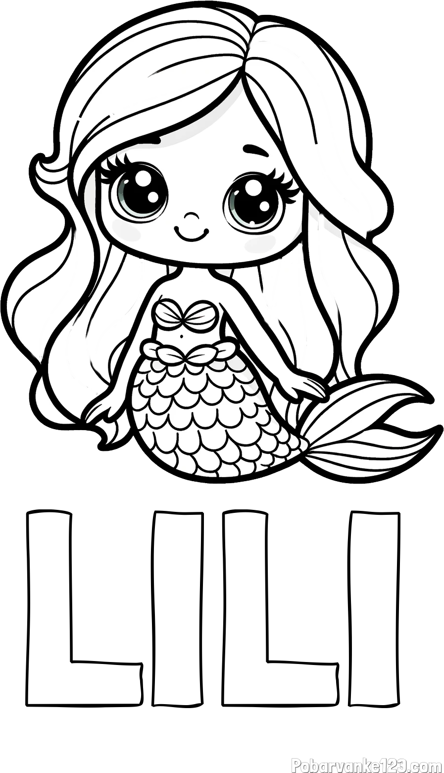 Pobarvanka imena LILI in pobarvanka prikupne morske deklice
