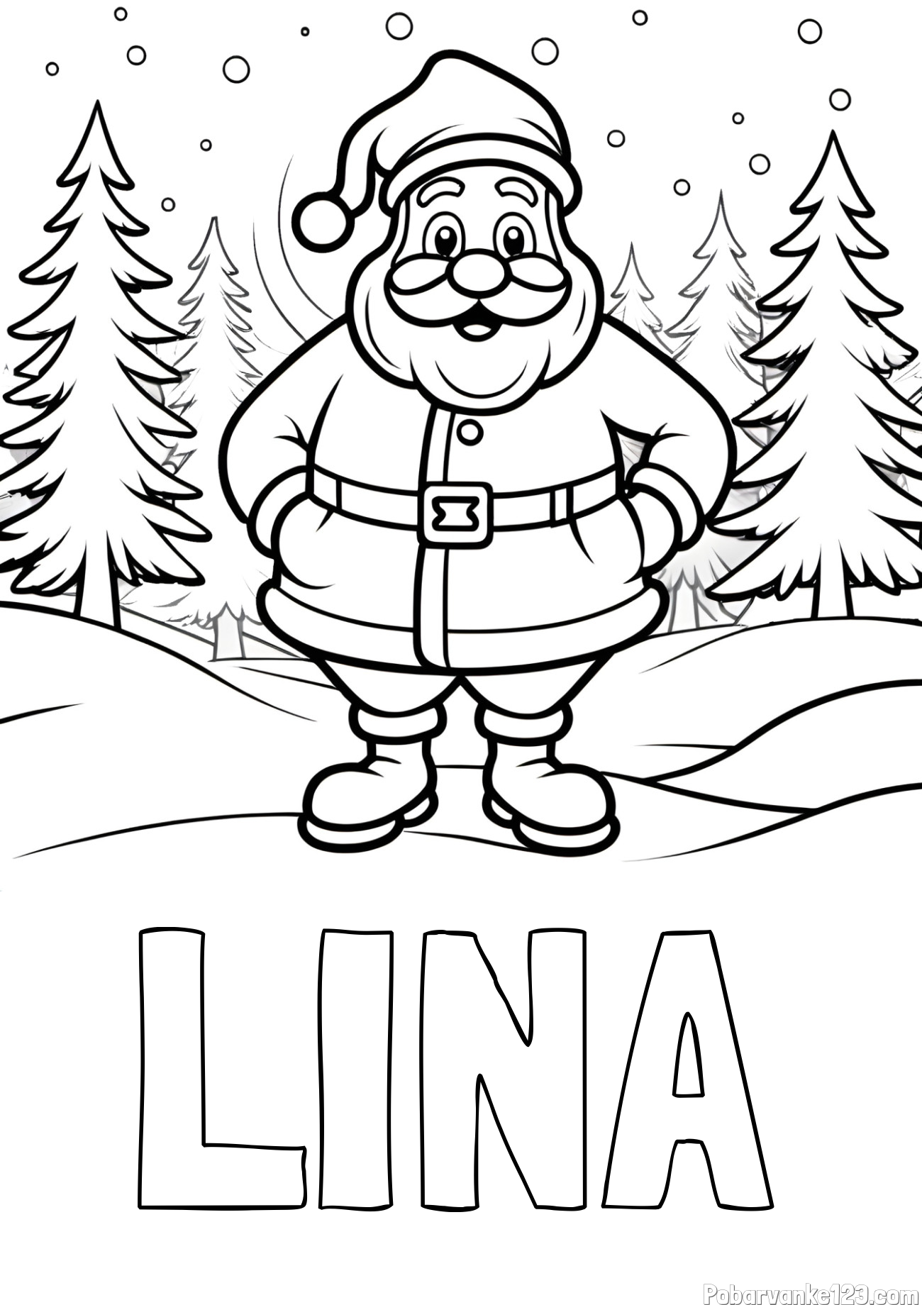 Pobarvanka imena LINA in pobarvanka Božička v gozdu