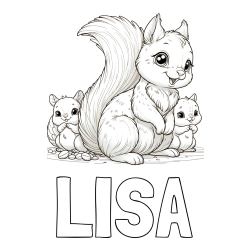 Online izdelana pobarvanka - Pobarvanka imena LISA in pobarvanka veveričje družine