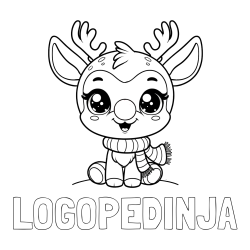 Online izdelana pobarvanka - Pobarvanka imena LOGOPEDINJA in otroška pobarvanka jelenčka Rudolfa s šalom okoli vratu