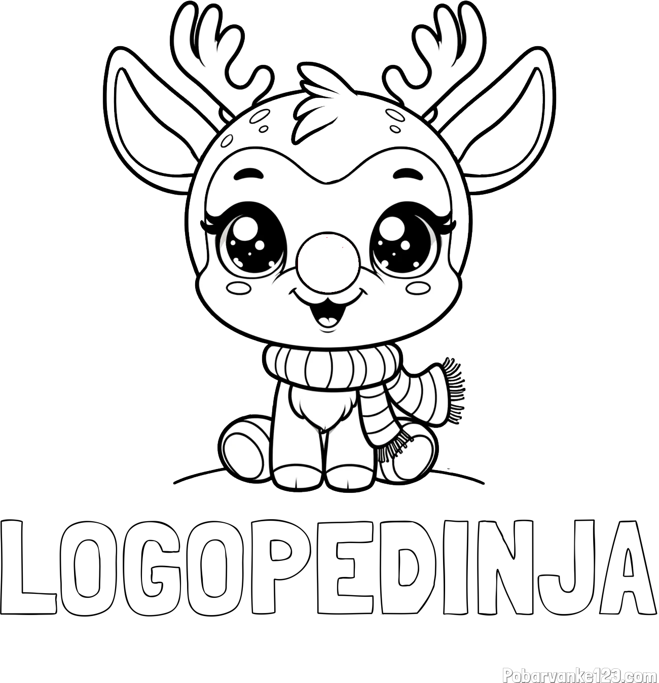 Pobarvanka imena LOGOPEDINJA in otroška pobarvanka jelenčka Rudolfa s šalom okoli vratu