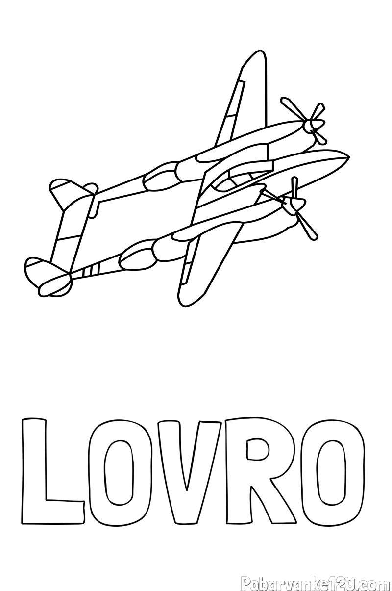 Pobarvanka imena LOVRO in pobarvanka bojnega letala