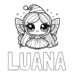 Online izdelana pobarvanka - Pobarvanka imena LUANA in pobarvanka ljubke čarobne vile z velikimi očmi