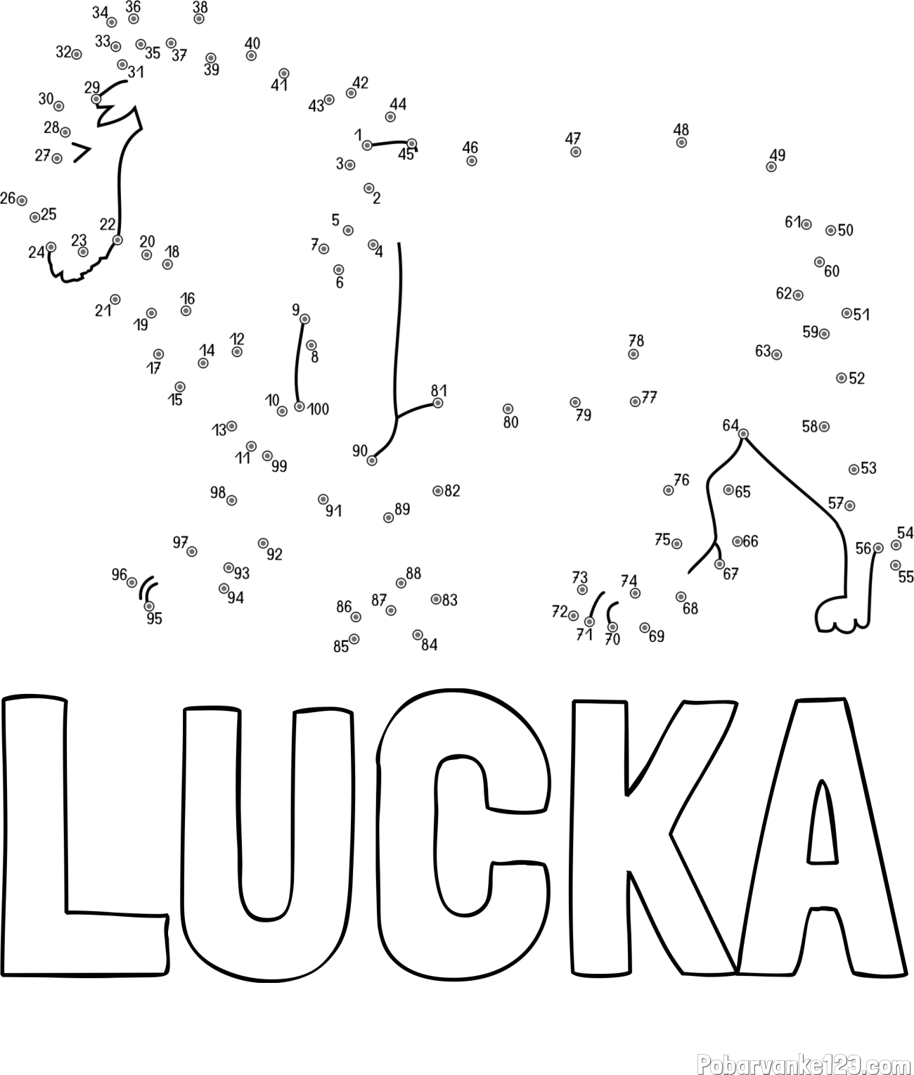 Pobarvanka imena LUČKA in pobarvanka leva - poveži številke