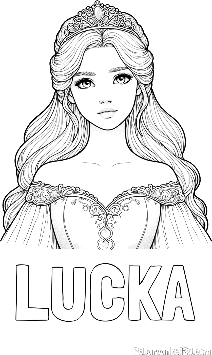 Pobarvanka imena LUČKA in pobarvanka realistične princese