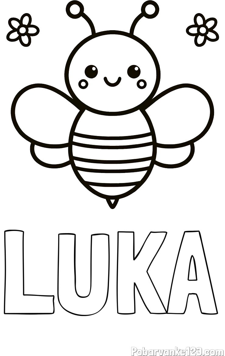Pobarvanka imena LUKA in otroška pobarvanka čebele