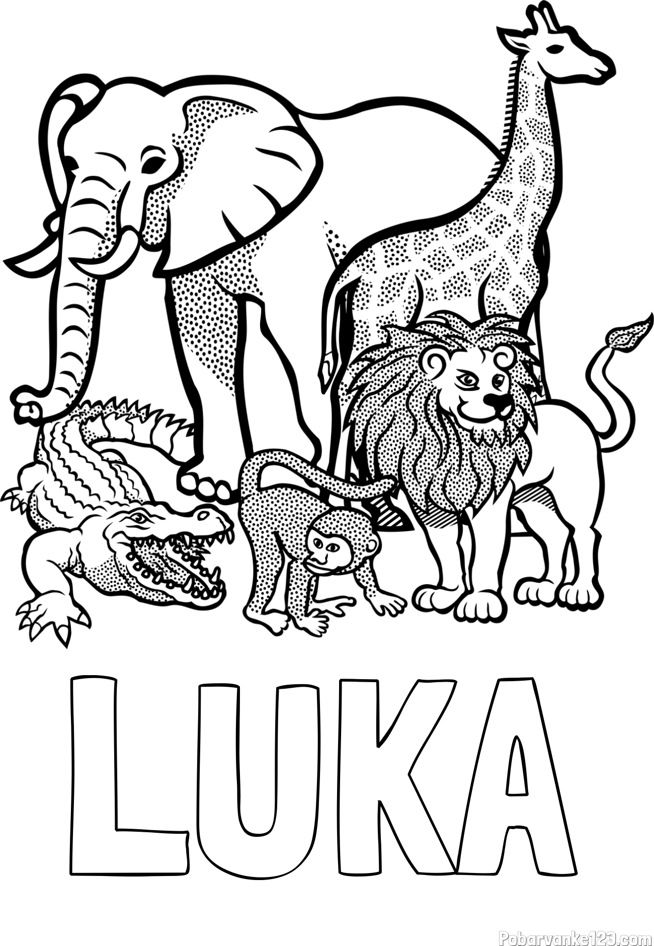 Pobarvanka imena LUKA in pobarvanka živali iz živalskega vrta