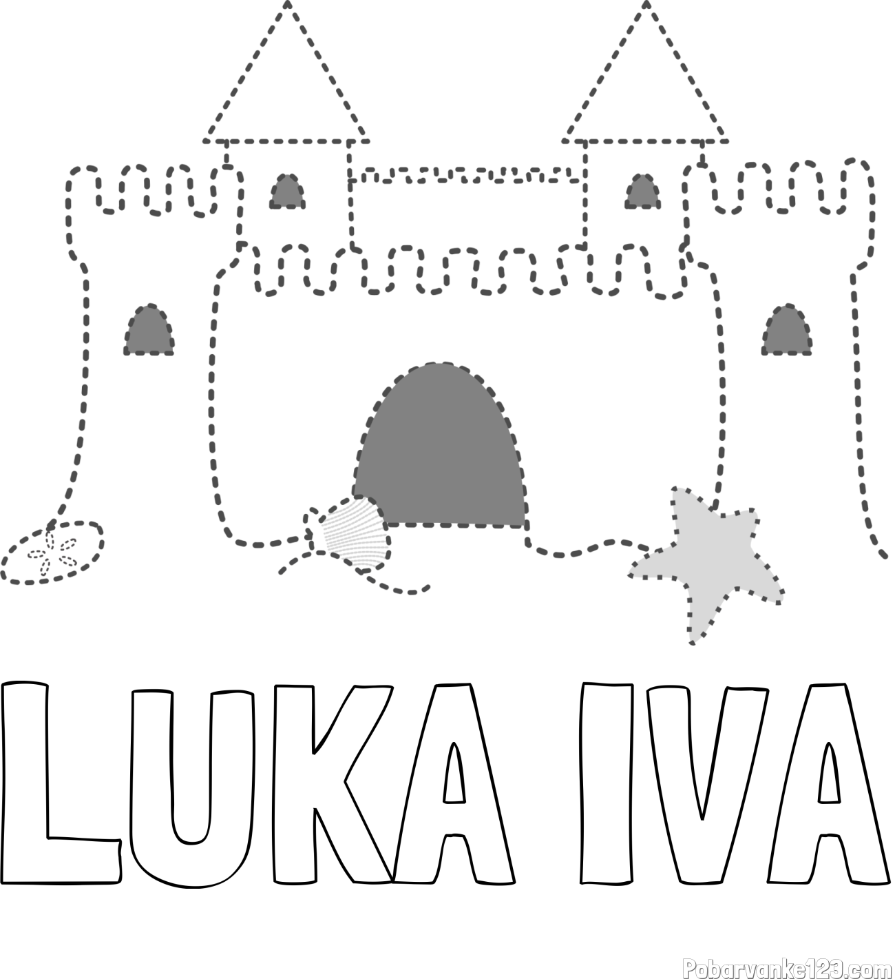 Pobarvanka imena LUKA IVA in pobarvanka peščenega gradu