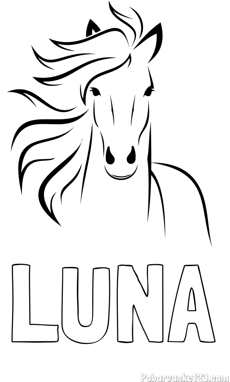 Pobarvanka imena LUNA in lepa pobarvanka konja