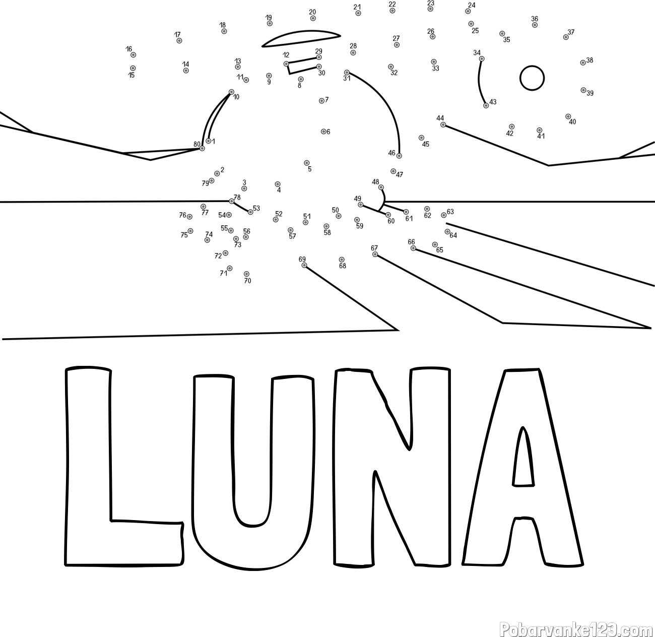 Pobarvanka imena LUNA in pobarvanka helikopterja - poveži številke