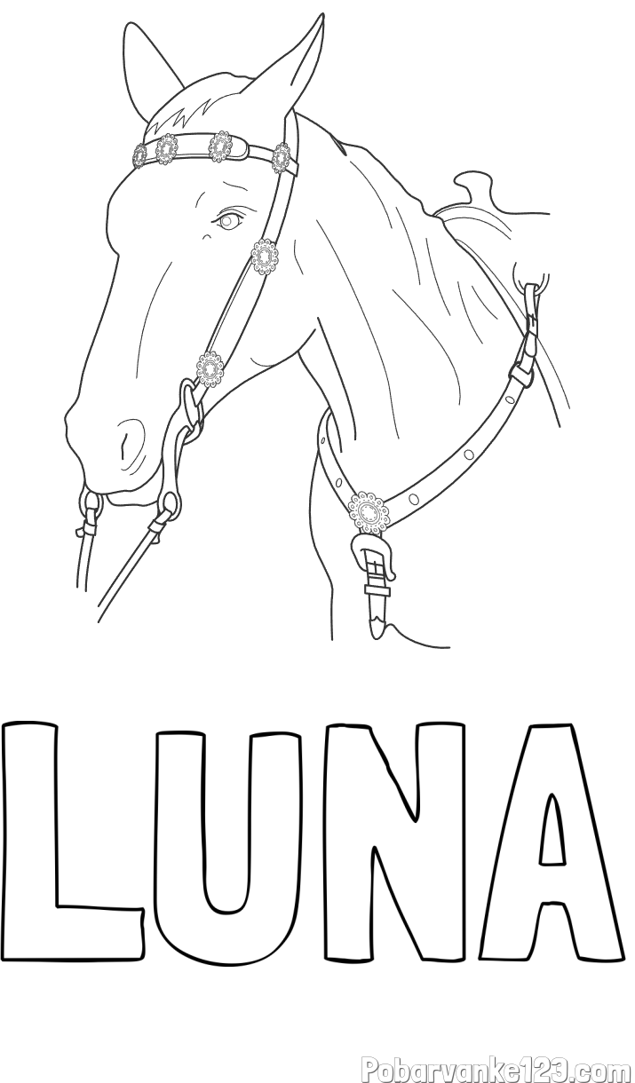 Pobarvanka imena LUNA in pobarvanka konjske glave