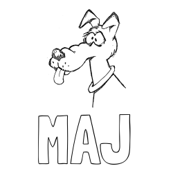 Online izdelana pobarvanka - Pobarvanka imena MAJ in pobarvanka smešnega kužka