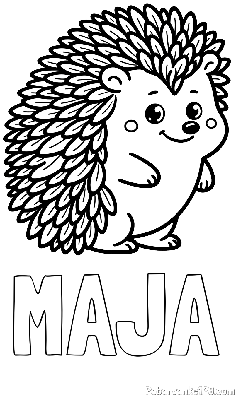 Pobarvanka imena MAJA in pobarvanka prisrčnega ježka